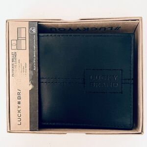 NWT Gorgeous lucky brand Men black bifold genuine leather RFID Wallet w/Gift Box